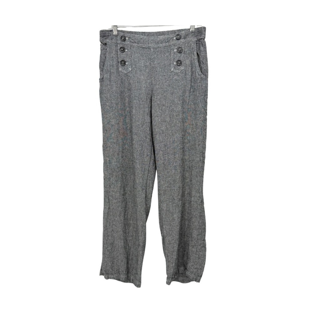 Maurices Linen Blend Sailor Pants Gray Wide Leg Casual Coastal Nautical Size M